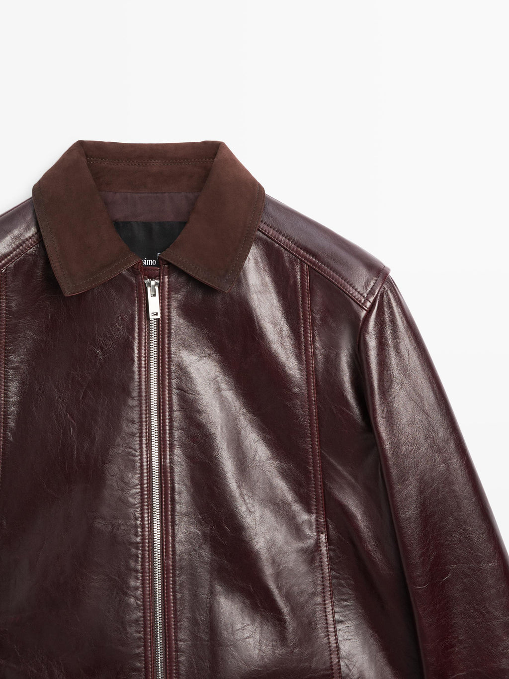Nappa leather jacket with contrast suede collar