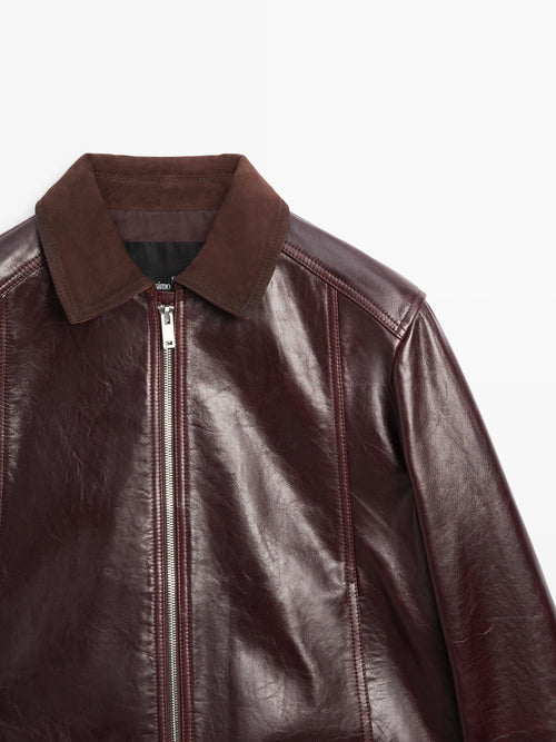 Nappa leather jacket with contrast suede collar