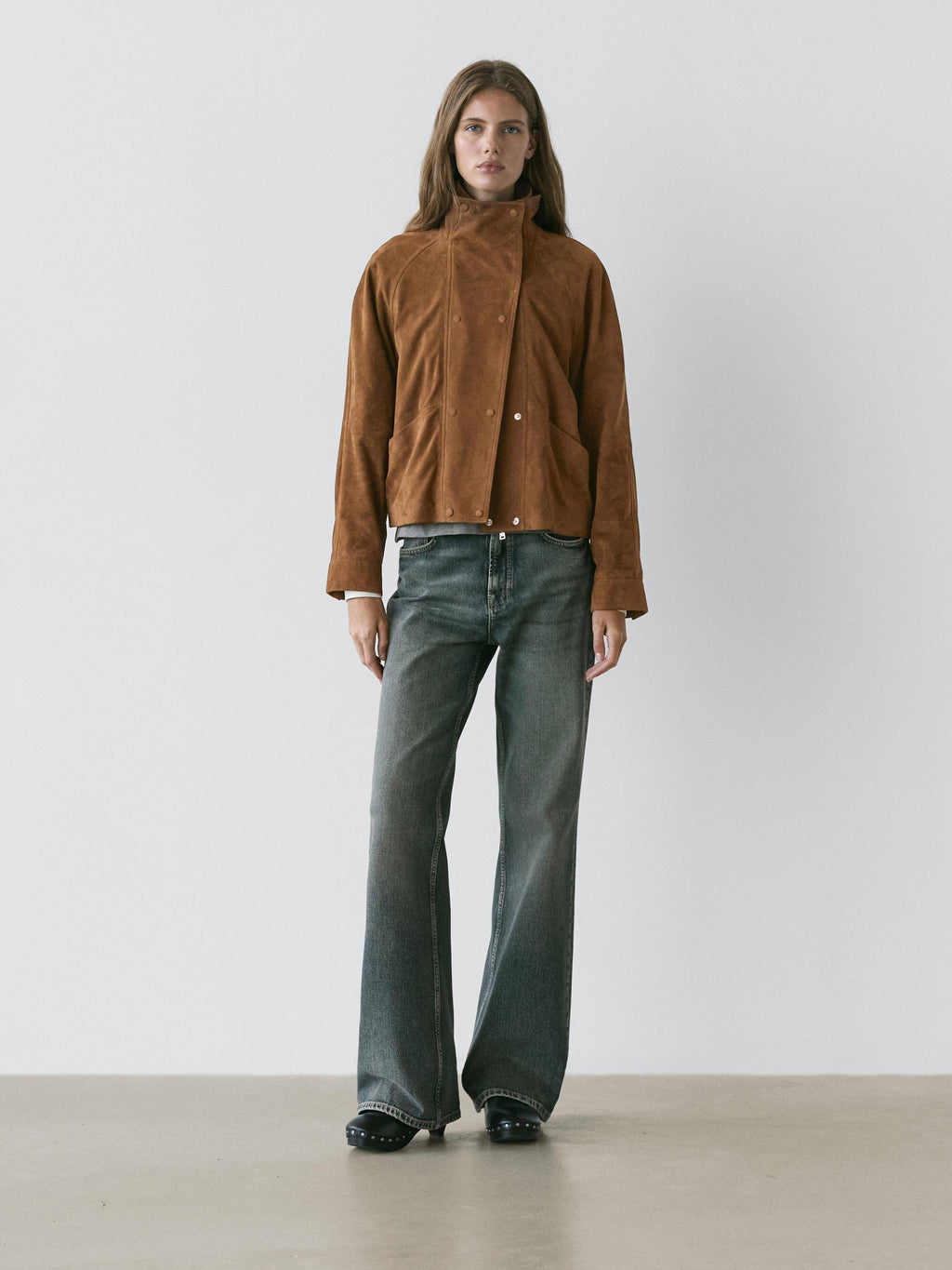 Suede leather jacket with buttons