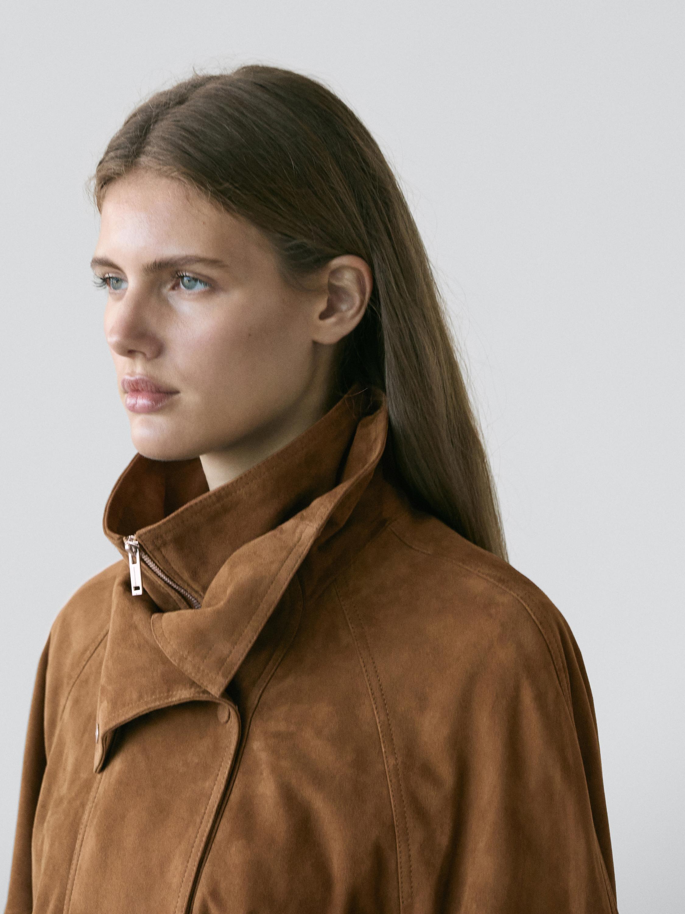 Suede leather jacket with buttons